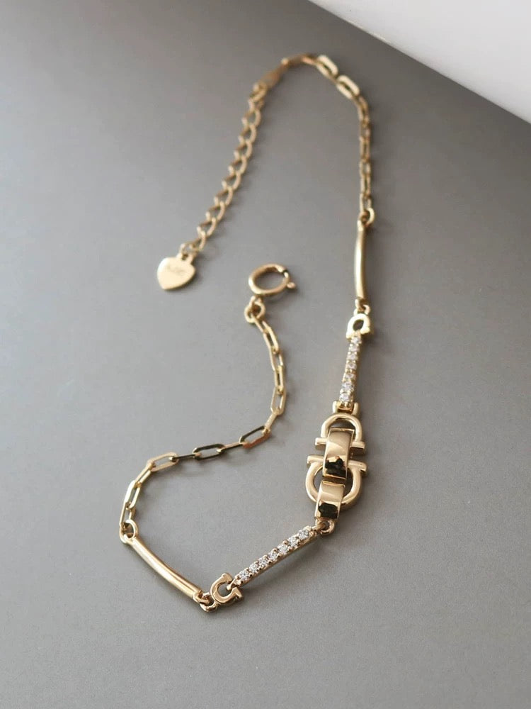 Handle Lock Link Half Bangle & Chain Bracelet