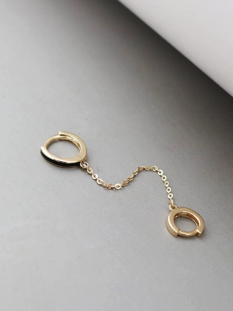 One Piece Black Huggie Hoops Chain Earring