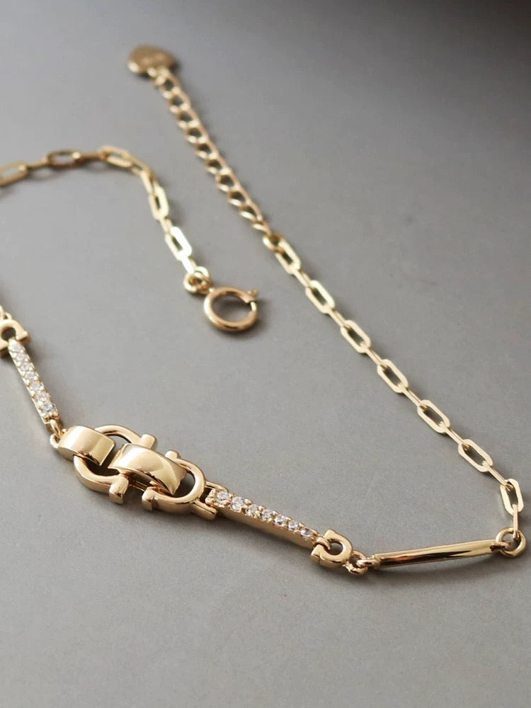 Handle Lock Link Half Bangle & Chain Bracelet