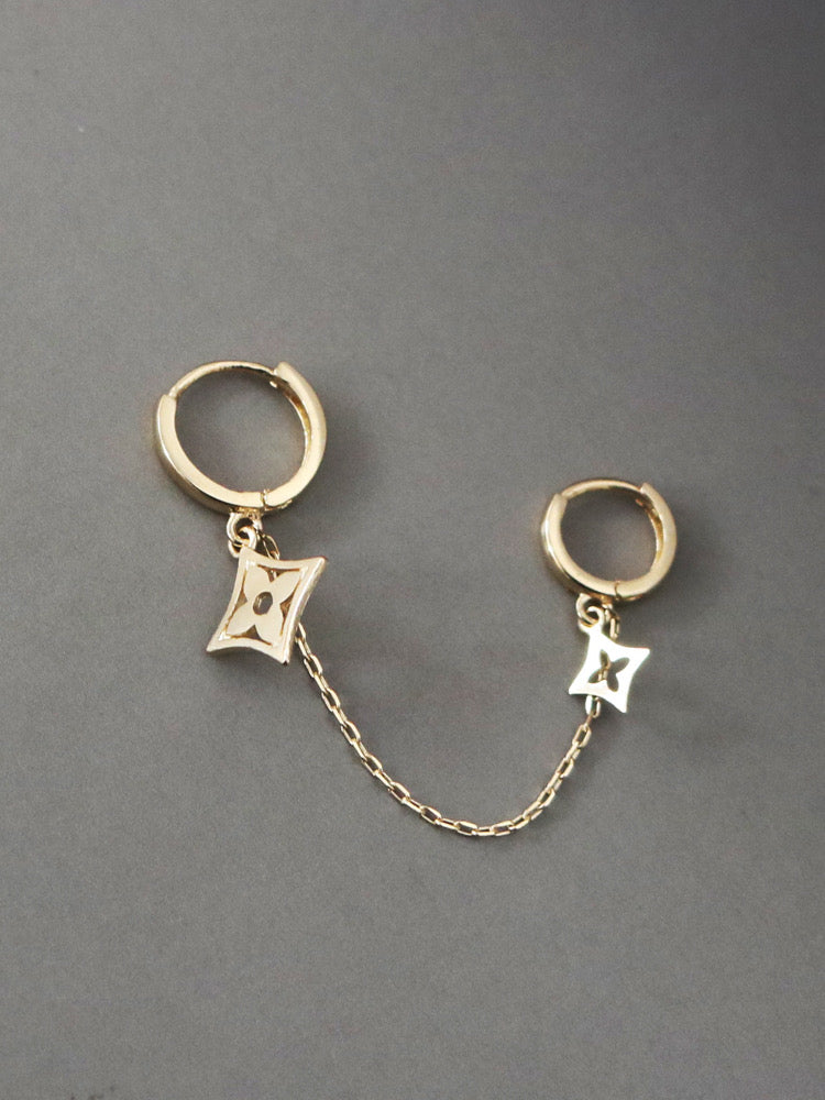 One Piece Kite Flower Huggie Hoops Chain Earring