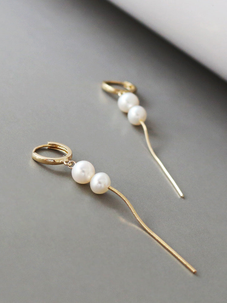 Twin Pearl Rope Chain Huggie Hoops