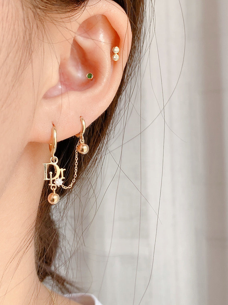 One Piece D Logo Chain Huggie Hoops Earring
