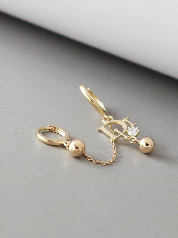 One Piece D Logo Chain Huggie Hoops Earring