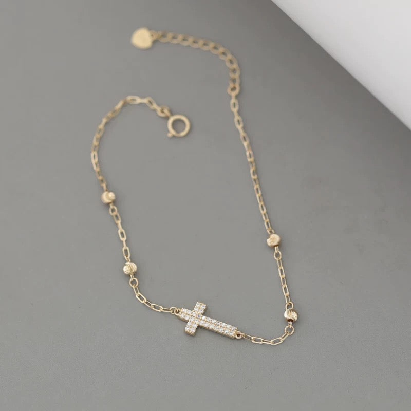 Cross & Spiralled Beads Bracelet