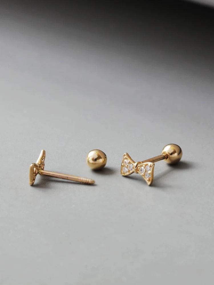 Beaded Moissanite Bow Tie Stud Earrings