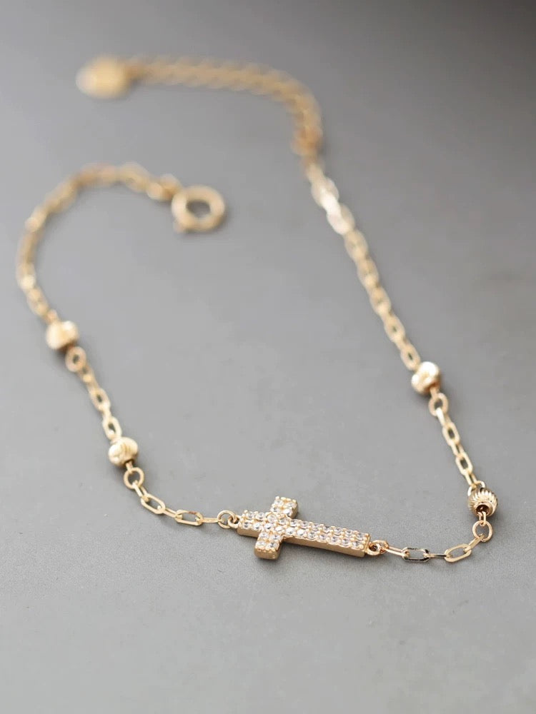 Cross & Spiralled Beads Bracelet