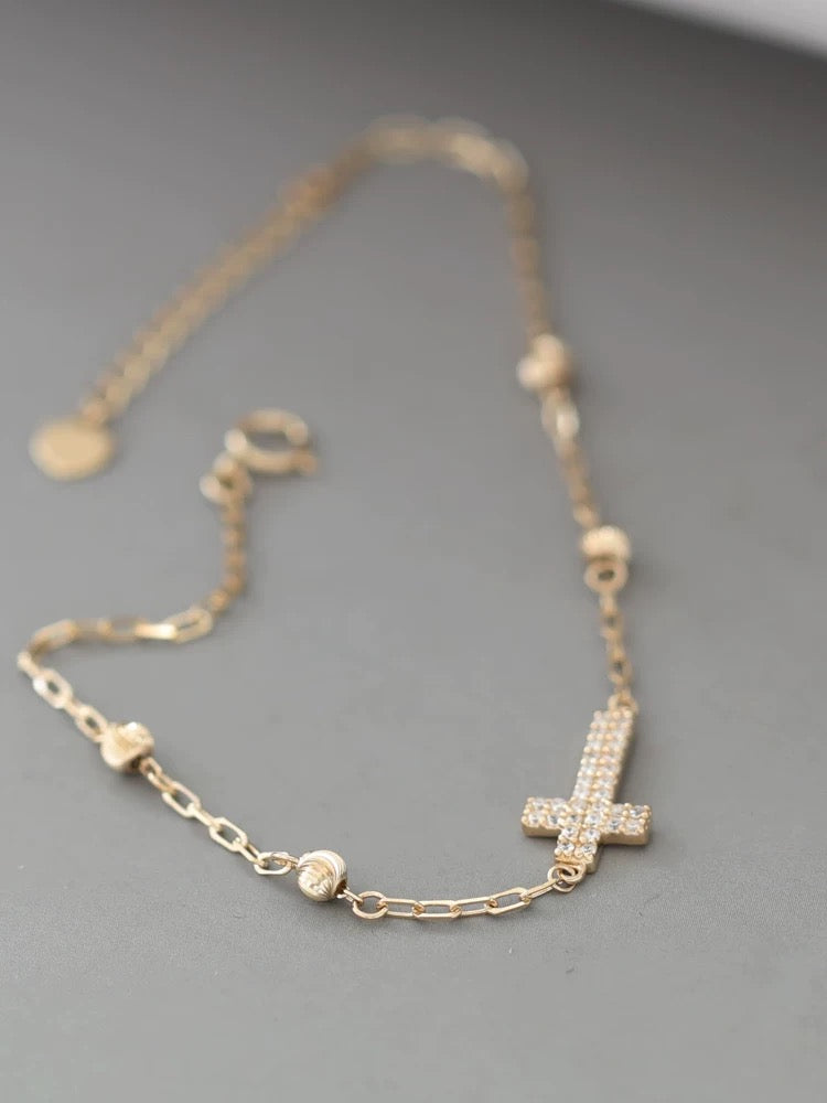 Cross & Spiralled Beads Bracelet