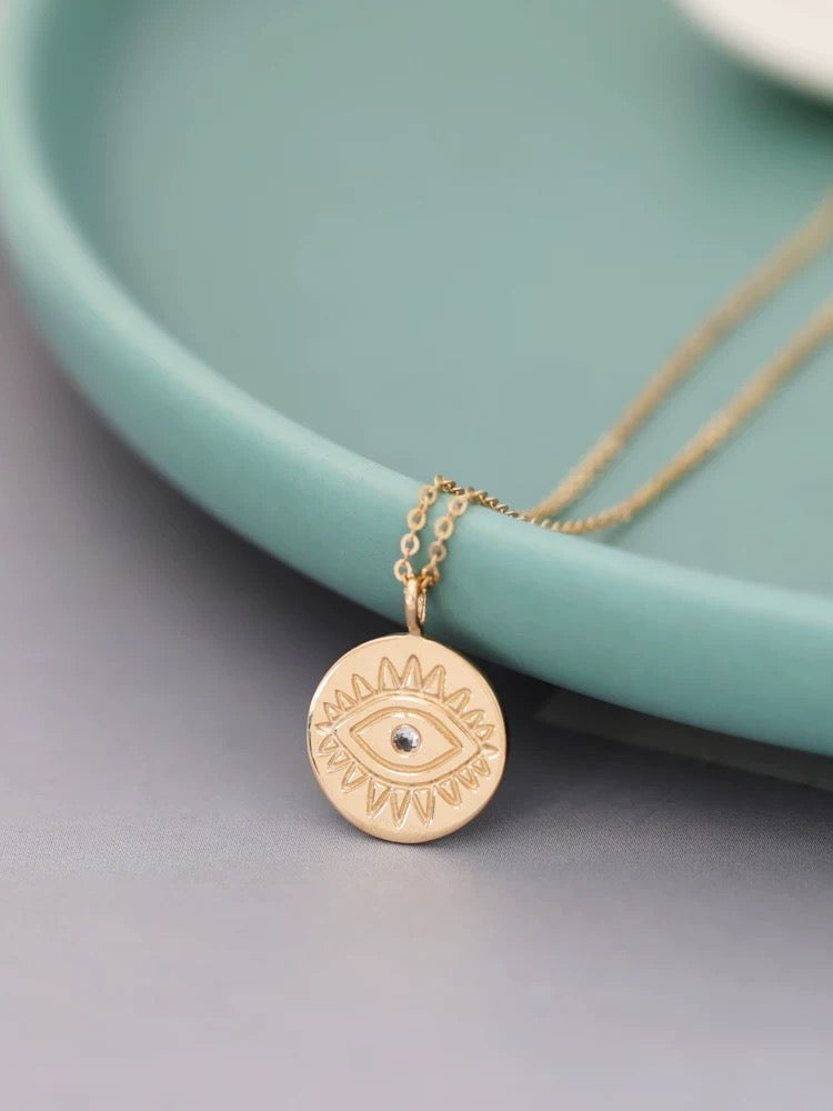 Engraved Evil Eye Charm Necklace
