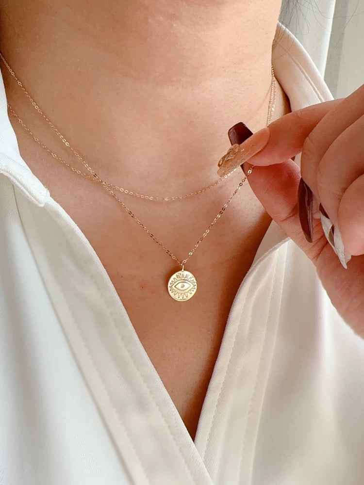 Engraved Evil Eye Charm Necklace
