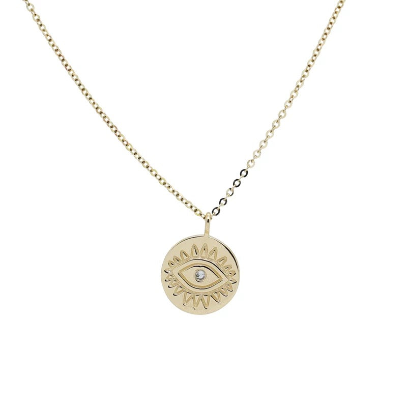 Engraved Evil Eye Charm Necklace