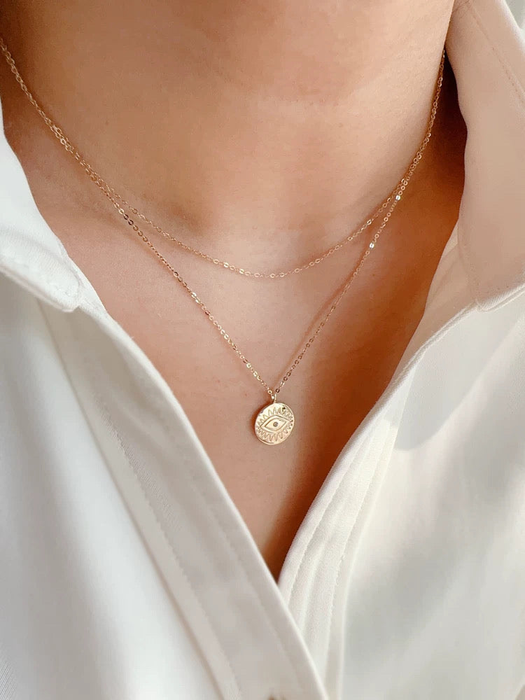 Engraved Evil Eye Charm Necklace