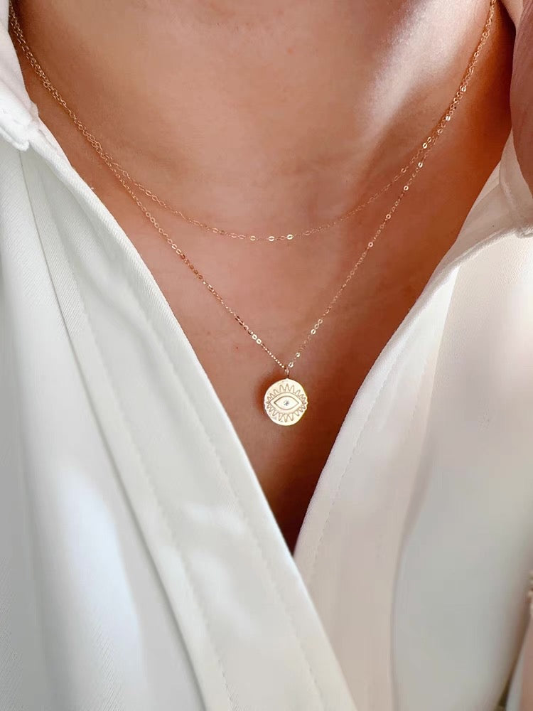 Engraved Evil Eye Charm Necklace