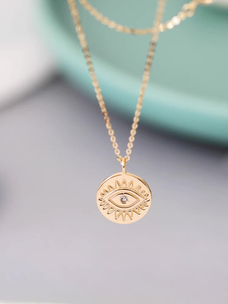 Engraved Evil Eye Charm Necklace