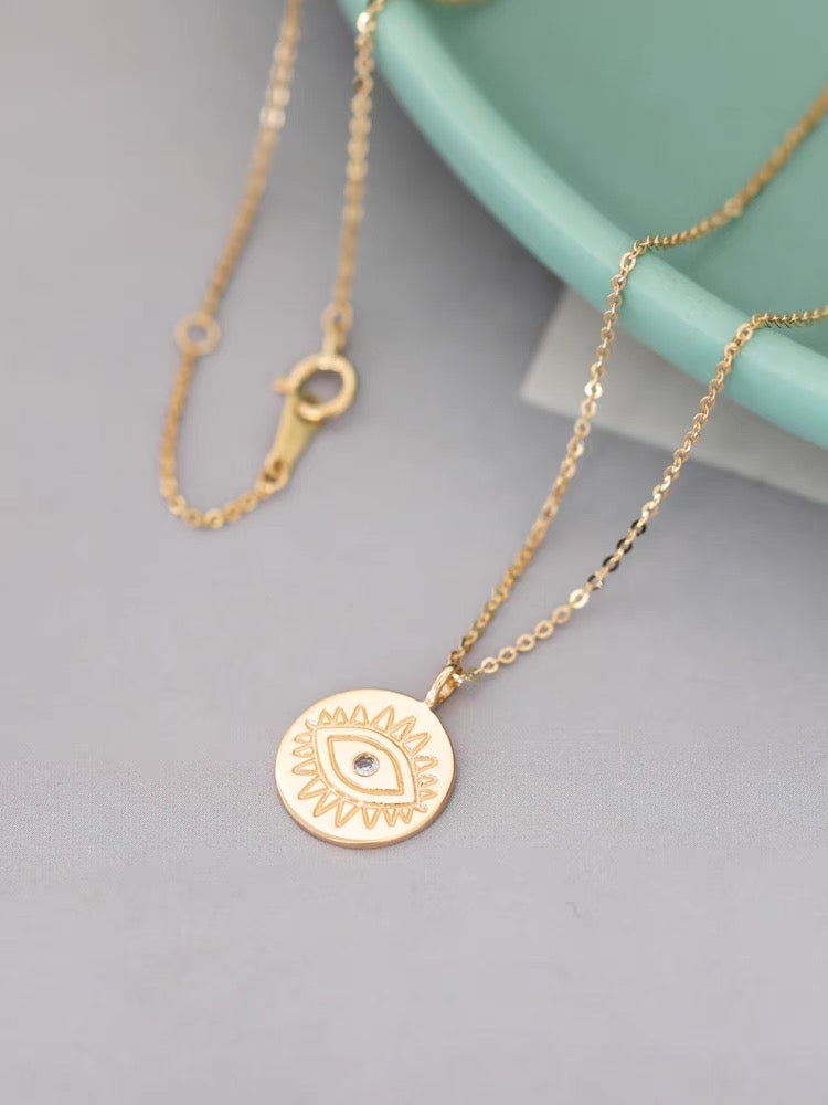 Engraved Evil Eye Charm Necklace
