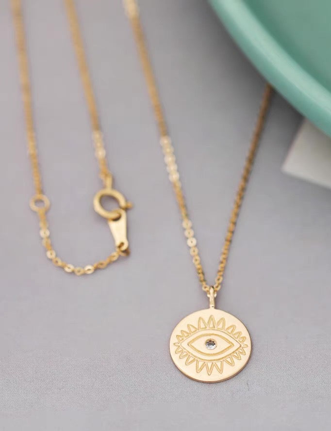 Engraved Evil Eye Charm Necklace