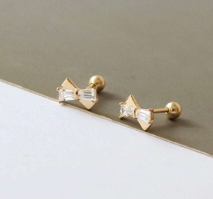 Jewelled Cross Tie Bow Stud Earrings
