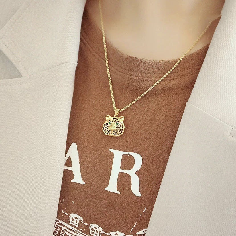 Tiger Head Charm Necklace