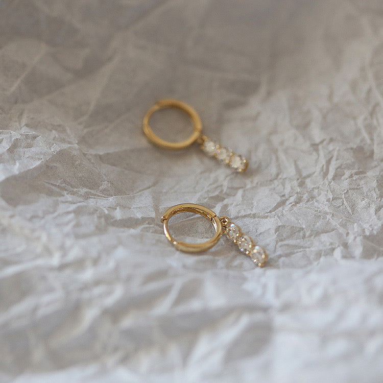 Trio Solitaire Stack Huggie Hoops