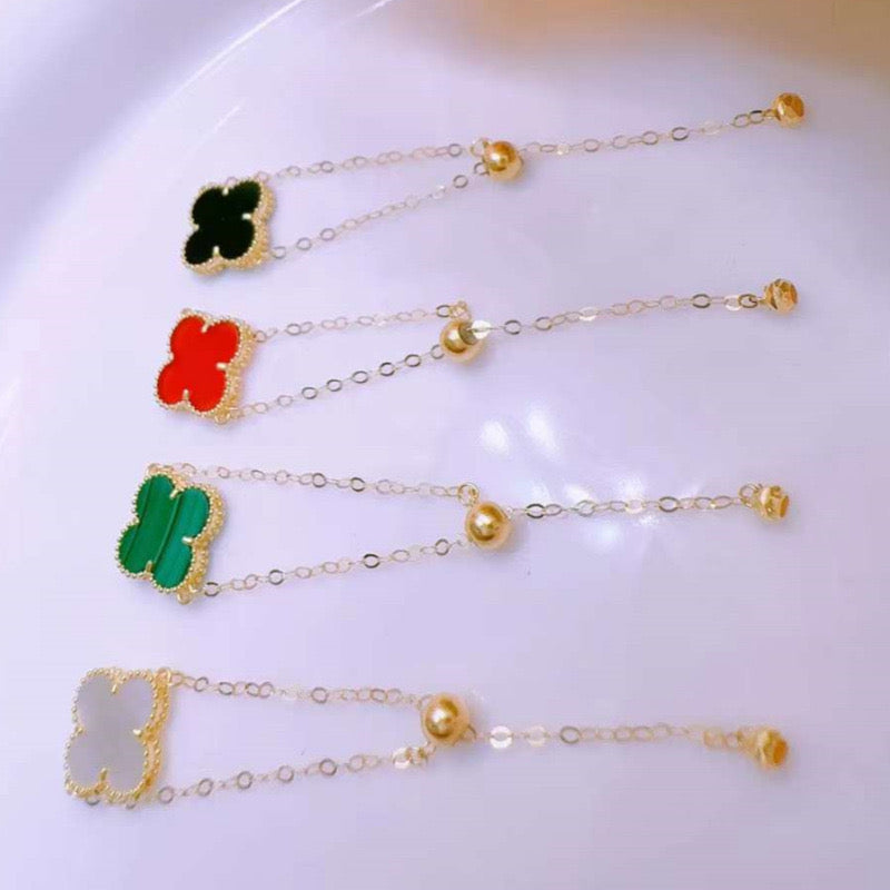 Beaded Agate Clover Chain Ring
