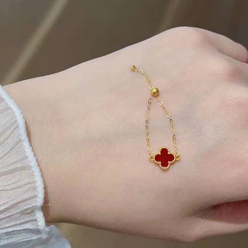 Beaded Agate Clover Chain Ring