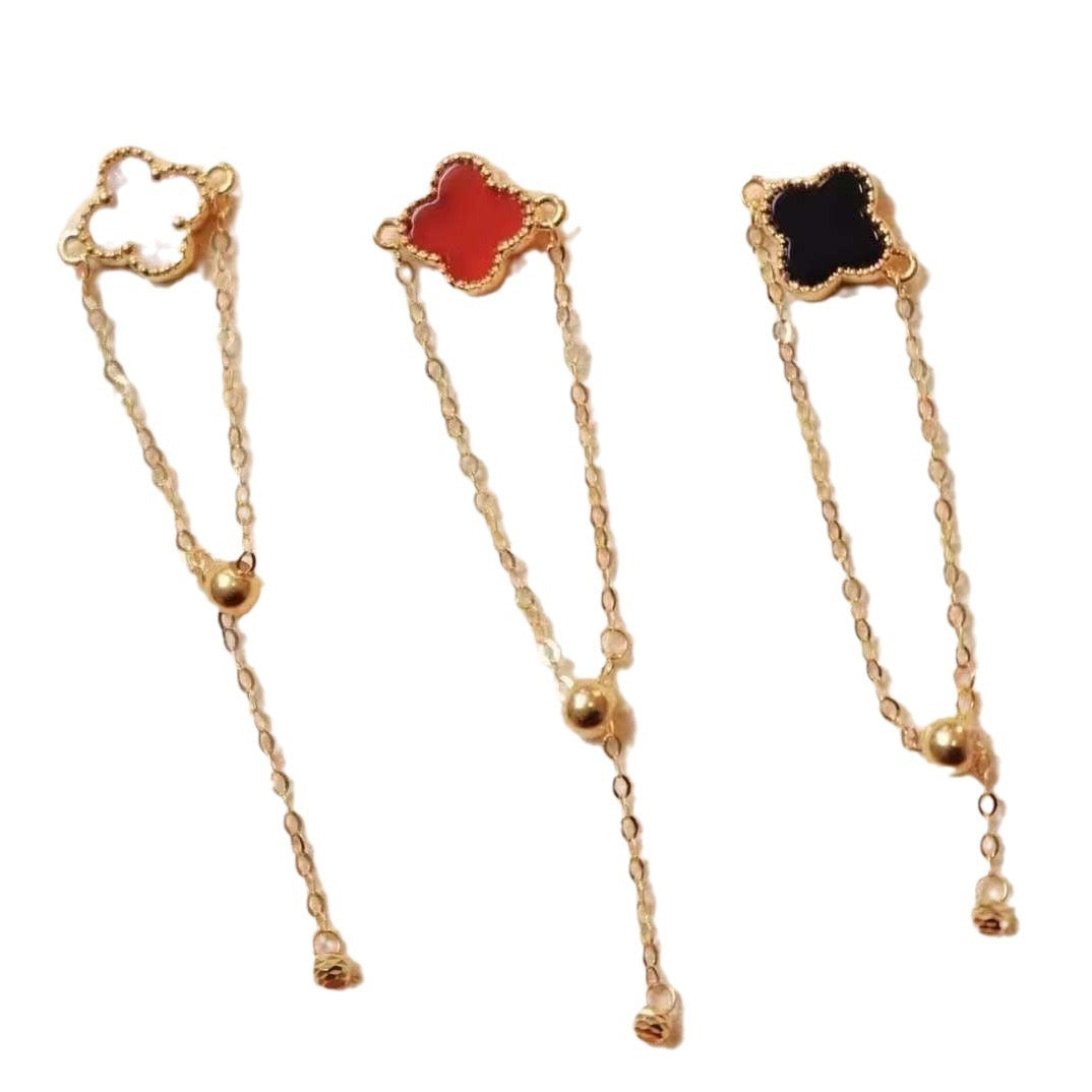 Beaded Agate Clover Chain Ring