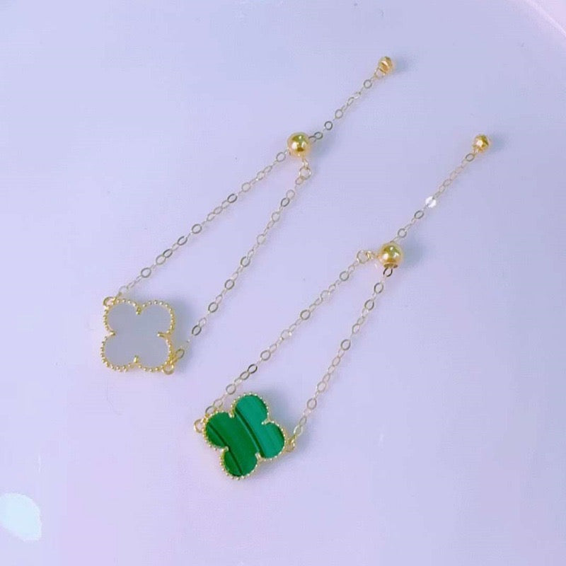 Beaded Agate Clover Chain Ring