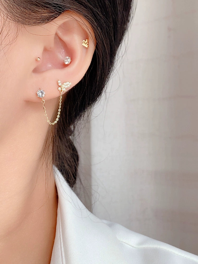 Moissanite Solitaire Butterly Chain Stud Earrings