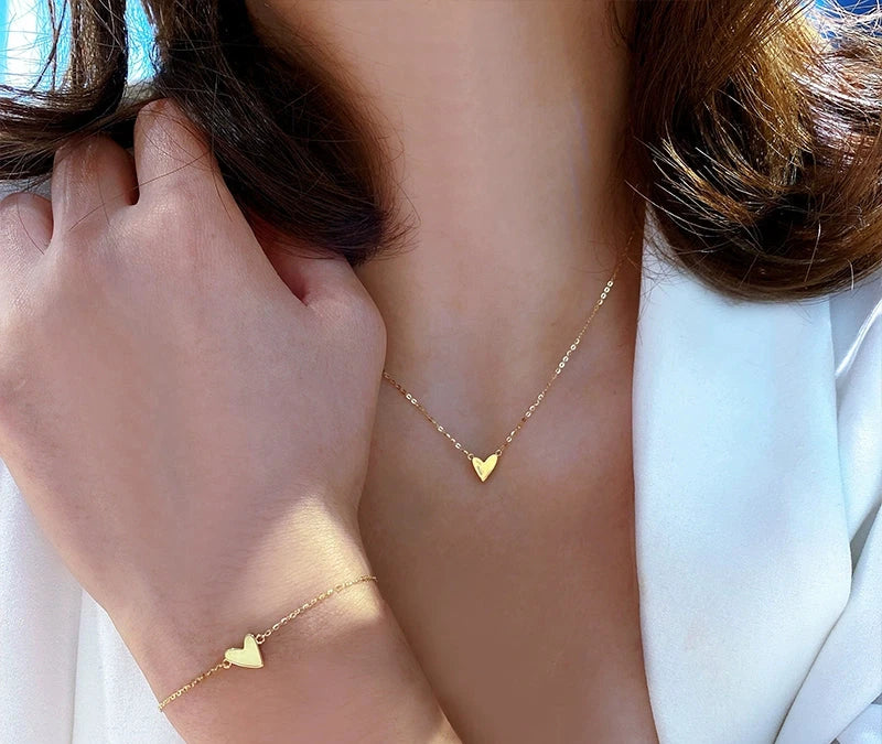 Stylised Heart Charm Bracelet & Necklace Set