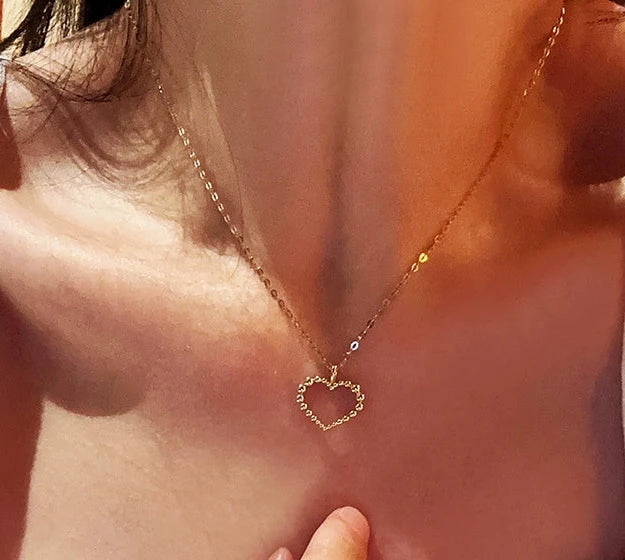 Beaded Heart Motif Charm Necklace