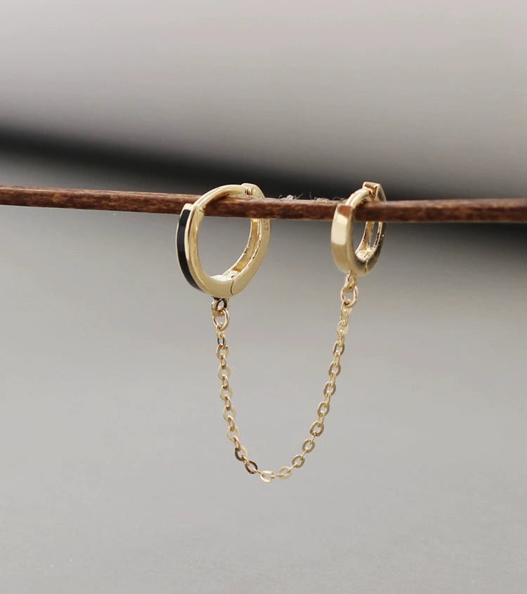 One Piece Black Huggie Hoops Chain Earring