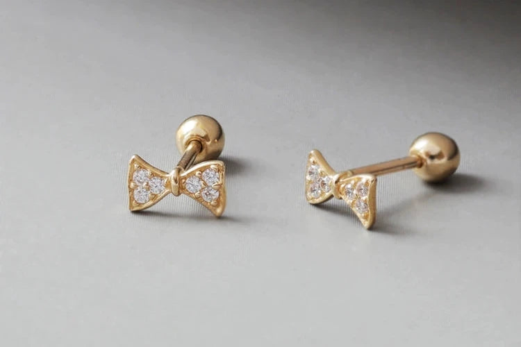 Beaded Moissanite Bow Tie Stud Earrings