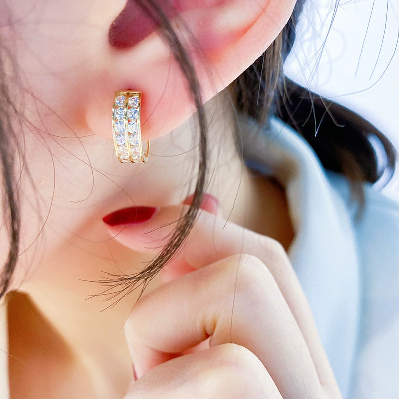 Double Solitaire Band Hoop Earrings