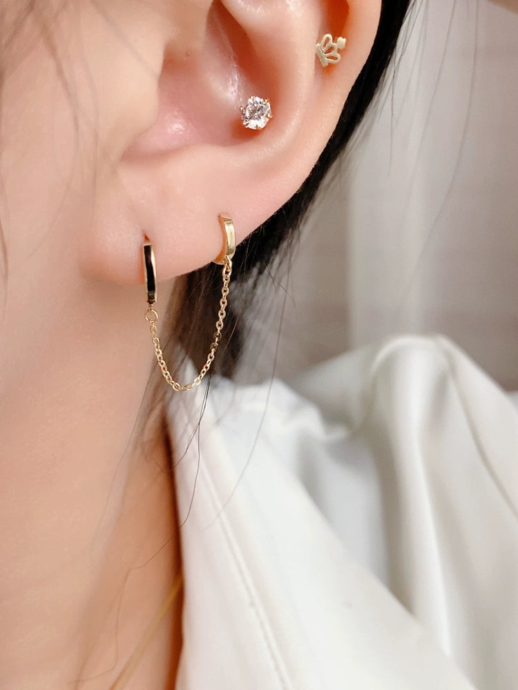 One Piece Black Huggie Hoops Chain Earring