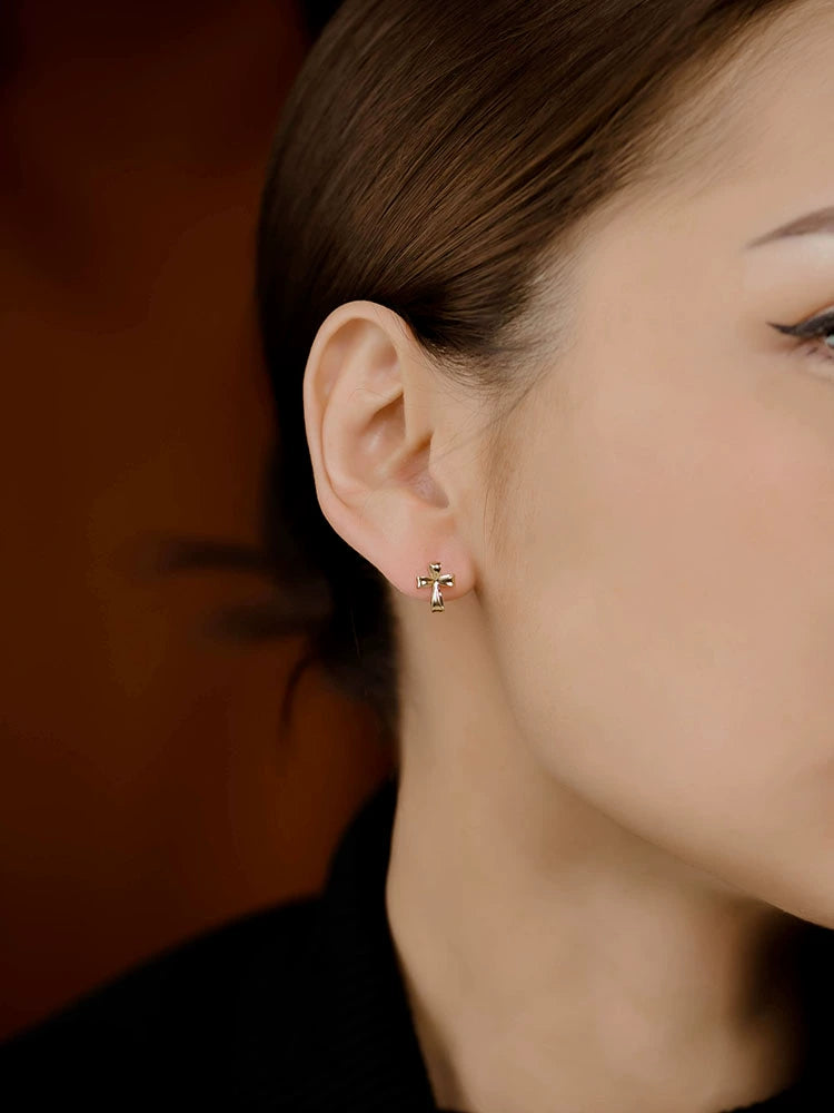 Fold Bow Cross Huggie Hoops