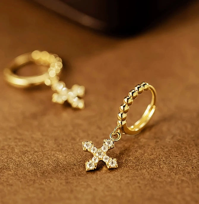Icon Hanging Cross Beaded Huggie Hoops