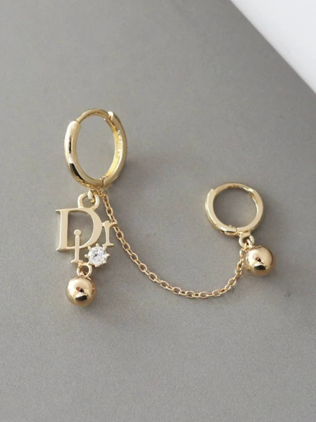One Piece D Logo Chain Huggie Hoops Earring