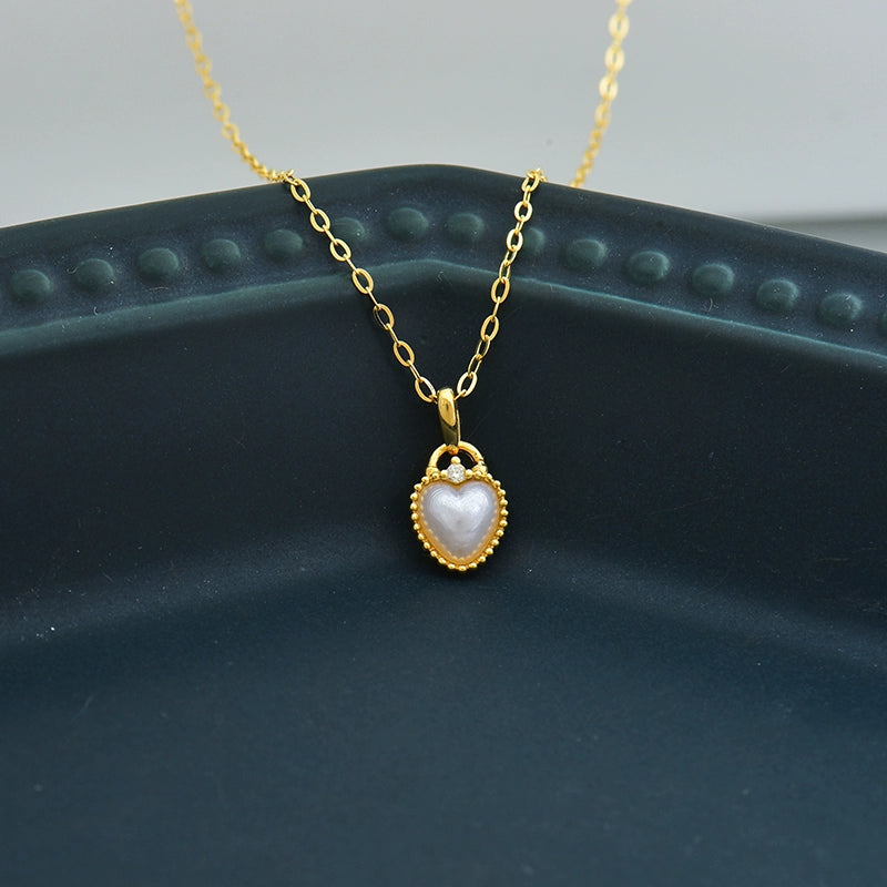 Padlock Pearl Heart Charm Necklace