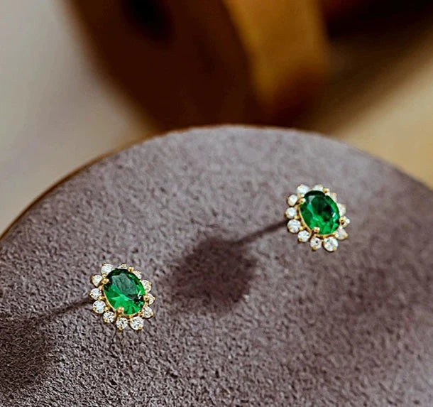 Emerald Green Moissanite Sunflower Stud Earrings