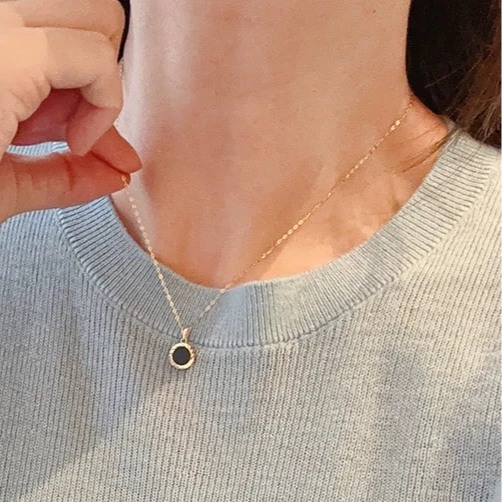 Reversible Cut Black Dish Charm Necklace