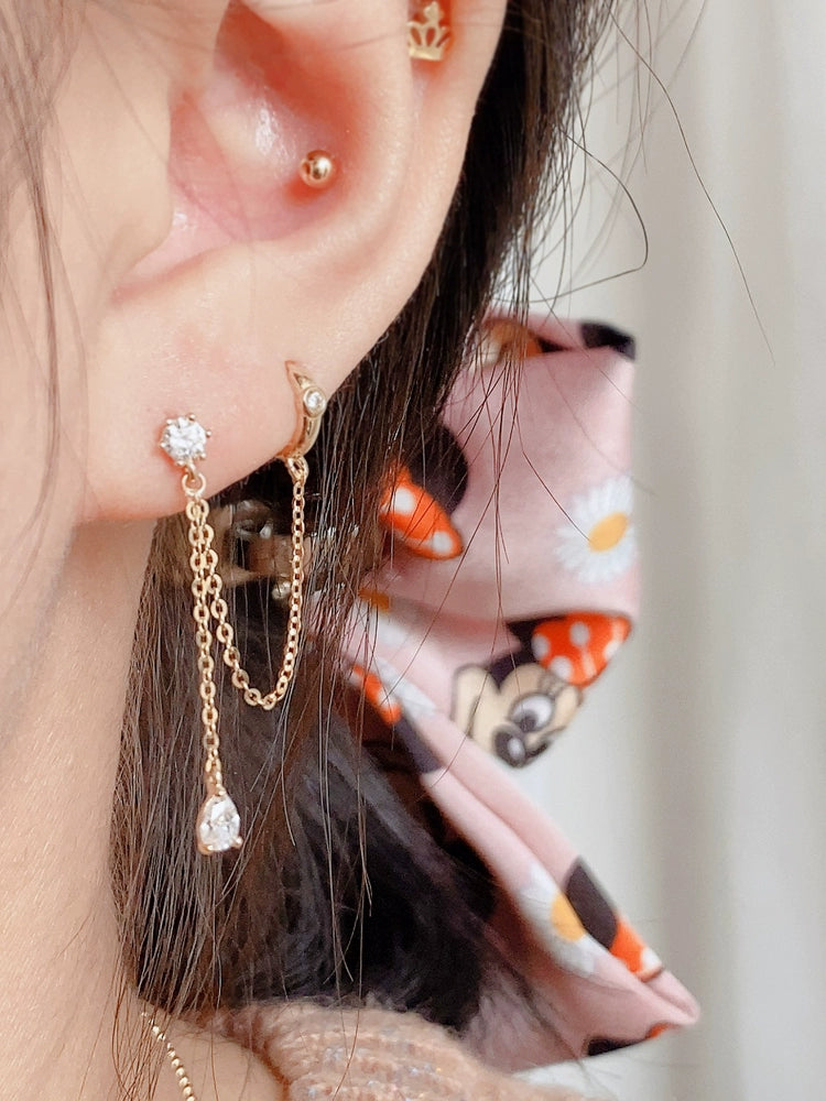 One Piece Stud Chain and Huggie Hoop Earring