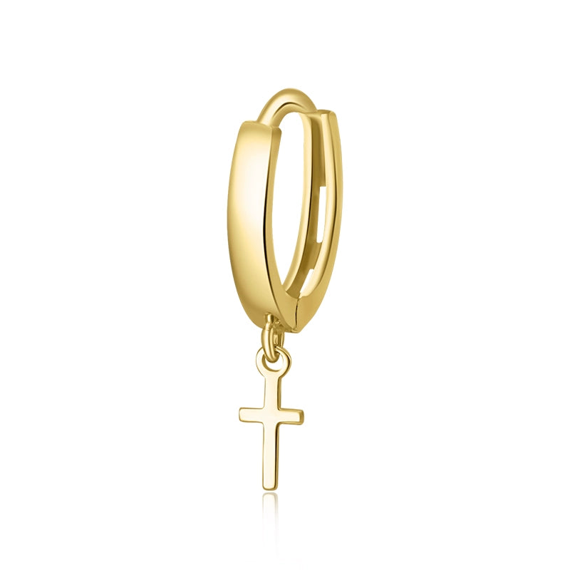 Hanging Cross Charm Huggie Hoops