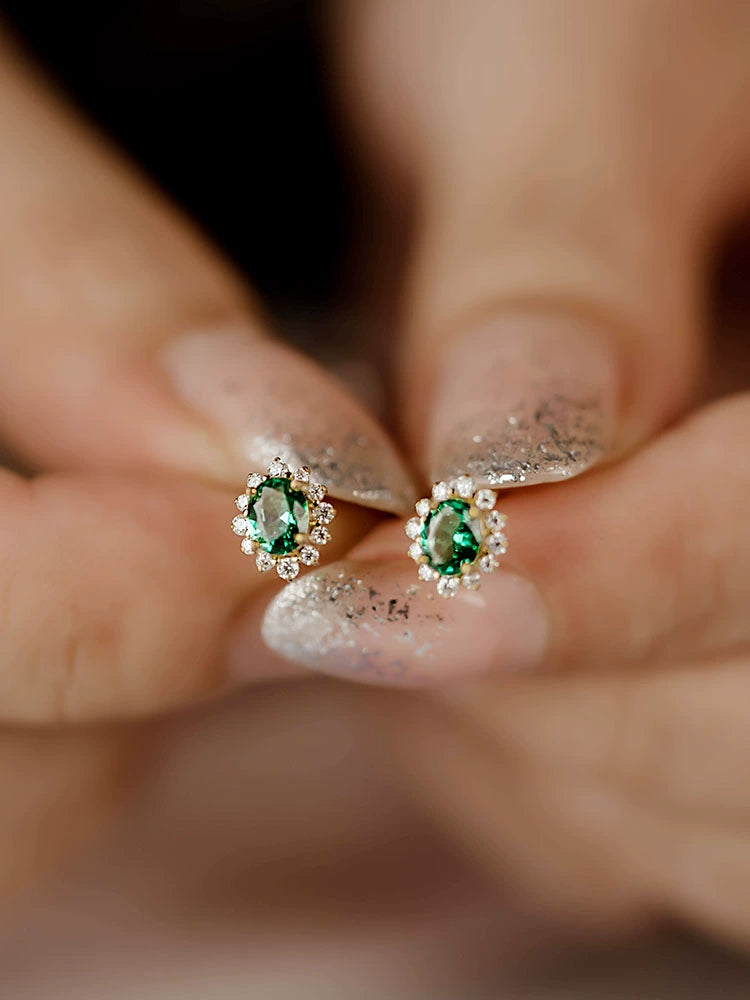 Emerald Green Moissanite Sunflower Stud Earrings