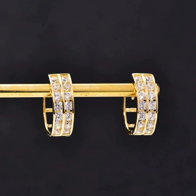 Double Solitaire Band Hoop Earrings