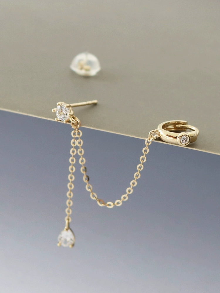 One Piece Stud Chain and Huggie Hoop Earring