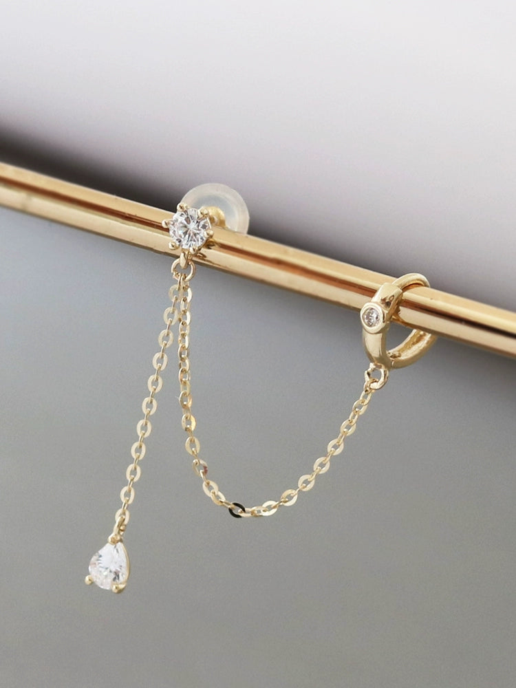 One Piece Stud Chain and Huggie Hoop Earring