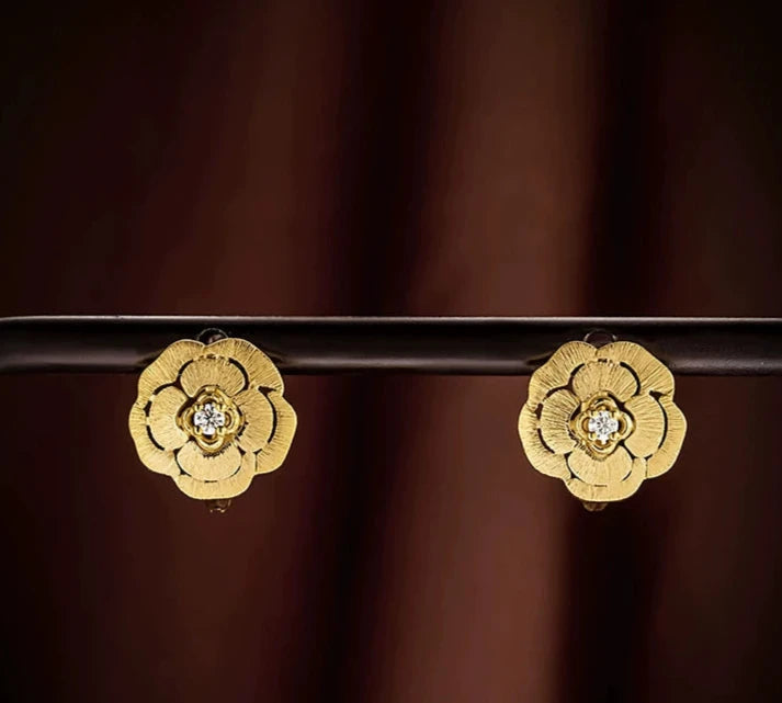 Flower Shield Charm Huggie Hoops