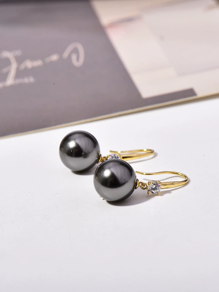 Graphite Pearl Ear Hook Earrings