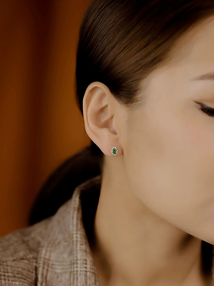 Emerald Green Moissanite Sunflower Stud Earrings