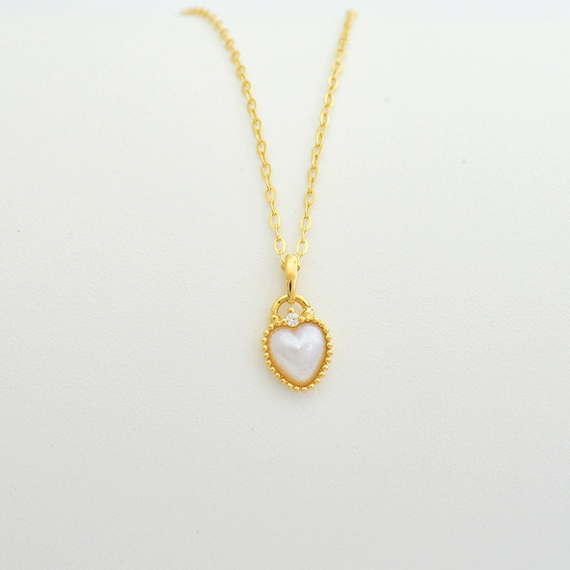Padlock Pearl Heart Charm Necklace