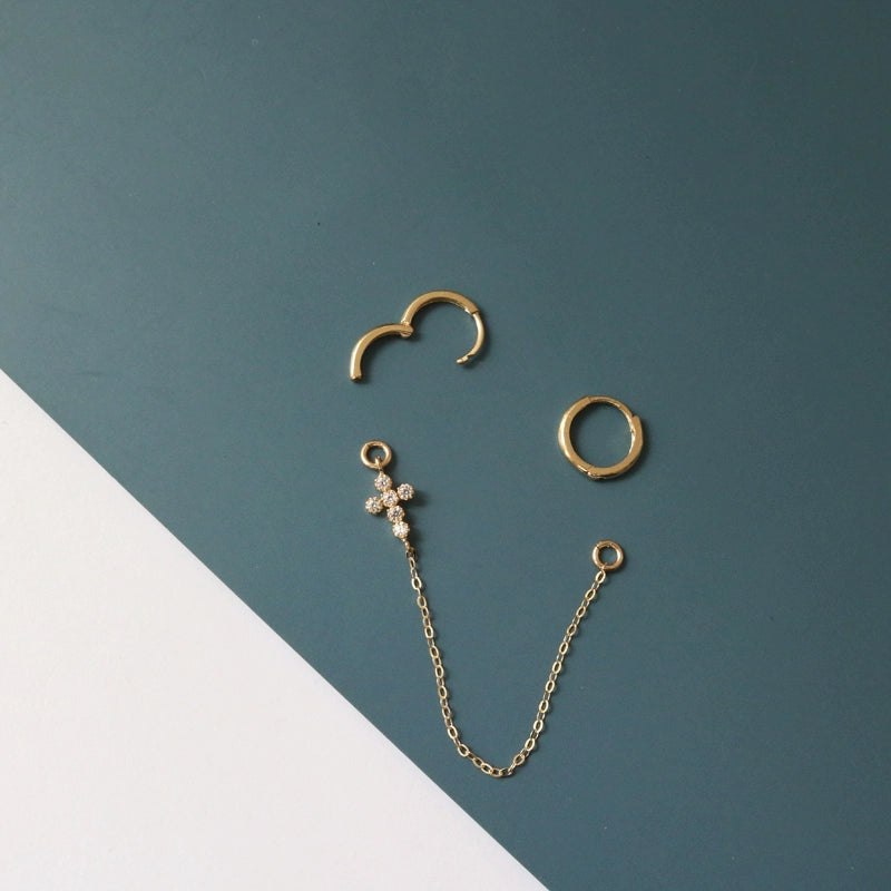 One Piece Huggie Hoops Cross Chain Earring